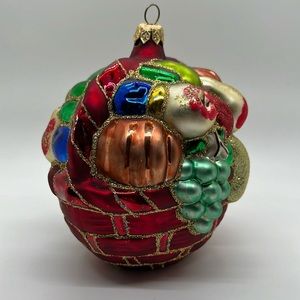 Vintage Handblown Glass Fruit Basket Christmas Ornament